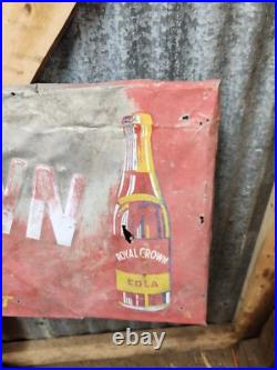 Large Vintage RC Royal Crown Cola Soda Pop 54 x 18 Embossed Sign Aluminum