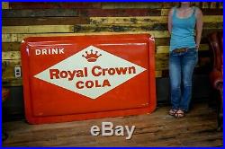 Large Vintage RC Royal Crown Cola Soda Pop Embossed Metal Sign 1950s mid-century