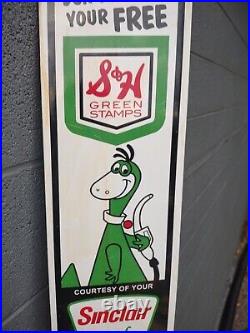 Large Vintage Sinclair S & H Green Stamps Dino Gasoline Porcelain Gas Sign
