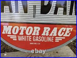 Large Vintage Standard White Race Gasoline Porcelain Gas Pump Metal Sign 30