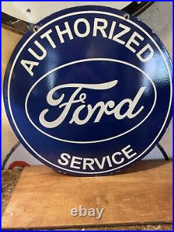 Large Vintage Style Ford Double-sided Porcelain Dealer Sign 30 Inch