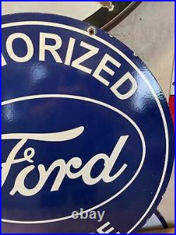 Large Vintage Style Ford Double-sided Porcelain Dealer Sign 30 Inch