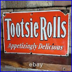 Large Vintage Tootise Rolls Porcelain Advertising Metal Sign Food 15 X 22