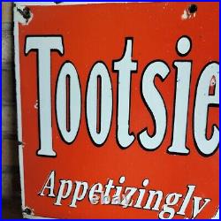 Large Vintage Tootise Rolls Porcelain Advertising Metal Sign Food 15 X 22