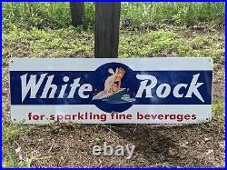 Large Vintage White Rock Porcelain Metal Gas Pump Sign Soda Cola