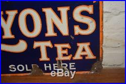 Lyons double sided tea enamel sign advertising mancave garage metal vintage retr