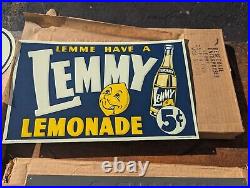 MAKE OFFER! Vintage Lemmy Lemonade Drink Soda Metal Sign NOS WithWax Paper