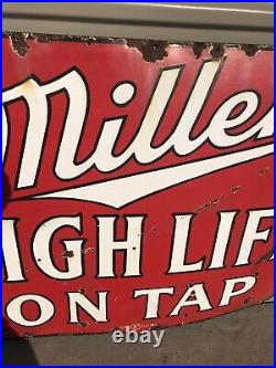 MILLER HIGH LIFE Beer Vintage Original Porcelain Sign Gas Oil Soda RARE