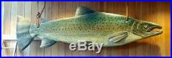 Massive Carved Wood Fish Fly Fishing Lodge Cabin Trout Salmon Sculpture Folk Art