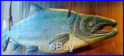 Massive Carved Wood Fish Fly Fishing Lodge Cabin Trout Salmon Sculpture Folk Art