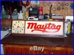 Maytag Vintage Advertising Lighted Sign Clock Hit Miss Motor Washing Machine