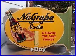 NICE RARE VINTAGE 1930-40's NUGRAPE SODA FLANGE ADVERTISING SIGN NOS 20X13.5