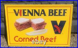 NOS Vienna Vintage Sausage Metal Tin Sign 23x35 Advertising Chicago Corned Beef
