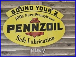 New Purchase Giant Vintage 1950's Pennzoil Porcelain Double-sided Sign 30 X 20