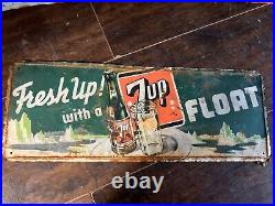 NiCE Pressed Original Vintage 1950s 7? Litho Metal 7up Sign