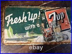 NiCE Pressed Original Vintage 1950s 7? Litho Metal 7up Sign