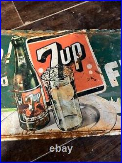 NiCE Pressed Original Vintage 1950s 7? Litho Metal 7up Sign