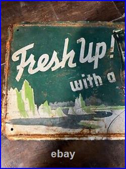 NiCE Pressed Original Vintage 1950s 7? Litho Metal 7up Sign