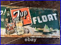 NiCE Pressed Original Vintage 1950s 7? Litho Metal 7up Sign