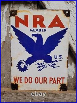 Nra Vintage Porcelain Sign Gas Oil National Government Recovery Agency Service