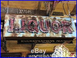 OLD Vintage LIQUOR Double Sided NEON SIGN Antique PATINA Pub BAR Mancave TAVERN