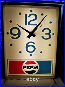 ORIGINAL PEPSI SIGN CLOCK VINTAGE 70s HUGE ADVERTISING 30X40 COMPLETE WORKING