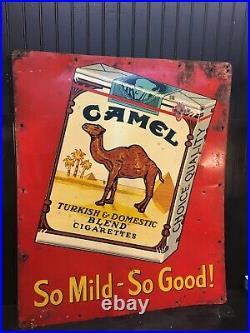ORIGINAL, Vintage Camel Cigarette Metal Advertising Sign 30'' x 36'' 40s 50s