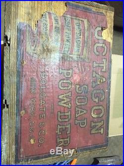 Octagon Soap Powder Wooden Crate Box Sign Advertising Decor Vintage Antique