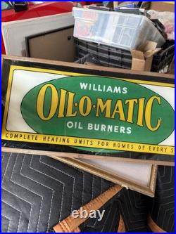 Old Oil O Matic REVERSE PAINTED GLASS Not Porcelain SIGN General Store Display