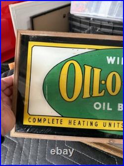 Old Oil O Matic REVERSE PAINTED GLASS Not Porcelain SIGN General Store Display