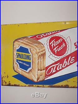 Old Original 1958 Spaulding Bread Company Table Queen VTG Embossed Metal Sign