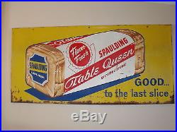 Old Original 1958 Spaulding Bread Company Table Queen VTG Embossed Metal Sign