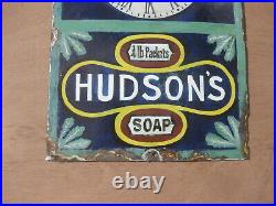 Old Vintage Antique Enamel Sign Shop Advert Hudson's Clock