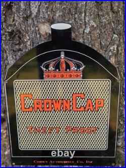 Old Vintage Crown Radiator Cap Theft Proof Porcelain Enamel Sign 24 X 23