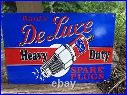 Old Vintage De Luxe Spark Plugs Porcelain Heavy Metal Gas Station Sign 12 X 8