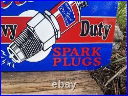 Old Vintage De Luxe Spark Plugs Porcelain Heavy Metal Gas Station Sign 12 X 8