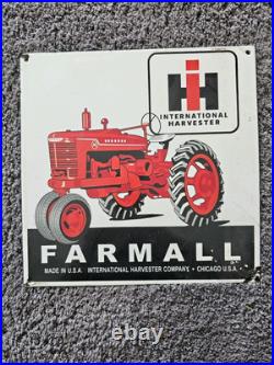 Old Vintage International Harvester Farmall Porcelain Heavy Metal Sign 12 X 12