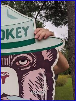Old Vintage Large Smokey The Bear Porcelain Sign Prevent Wildfires Forest