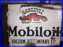 Old Vintage Mobiloil Gargoyle Enamel Double Side Garage Oil Advertising Sign GC
