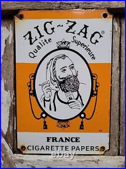 Old Vintage Zig Zag Porcelain Sign France Cigarette Smoking Tobacco Roll Papers