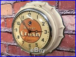 Old Vtg Ingraham Deco Store Advertising Orange Crush Soda Diner Wall Clock Sign