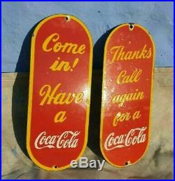 Original 1940 Old Vintage Rare Antique Coca Cola Ad Porcelain Enamel Sign Board