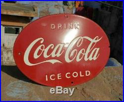 Original 1940 Old Vintage Rare Coca Cola Ice Cold Ad Porcelain Enamel Sign Board