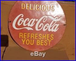 Original 1940's Old Vintage Rare Delicious Coca-Cola Porcelain Enamel Sign Board