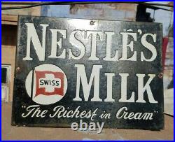 Original 1940's Old Vintage Rare Nestle's Milk Ad. Porcelain Enamel Sign Board