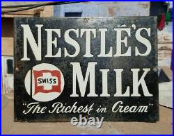Original 1940's Old Vintage Rare Nestle's Milk Ad. Porcelain Enamel Sign Board