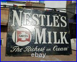 Original 1940's Old Vintage Rare Nestle's Milk Ad. Porcelain Enamel Sign Board