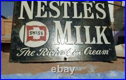 Original 1940's Old Vintage Rare Nestle's Milk Ad. Porcelain Enamel Sign Board