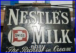 Original 1940's Old Vintage Rare Nestle's Milk Ad. Porcelain Enamel Sign Board