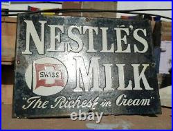 Original 1940's Old Vintage Rare Nestle's Milk Ad. Porcelain Enamel Sign Board